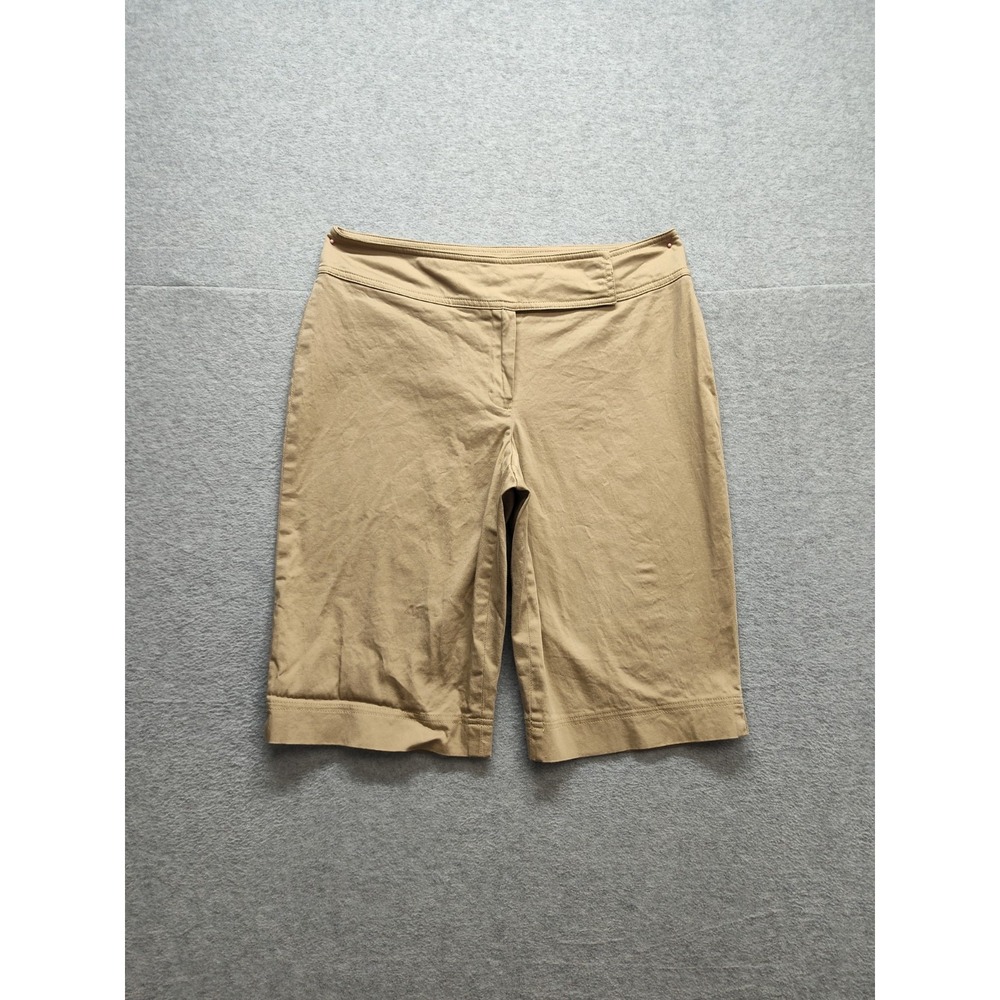Pantalogy Women Bermuda Shorts 8 Beige Elastic Waist Zip Hook & Eyes Logo Casual